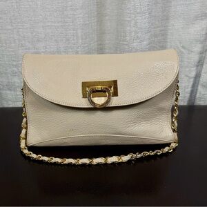 💫 Kate Landry Beige Pebbled Leather Crossbody Bag w/ Gold Chain Strap ✨